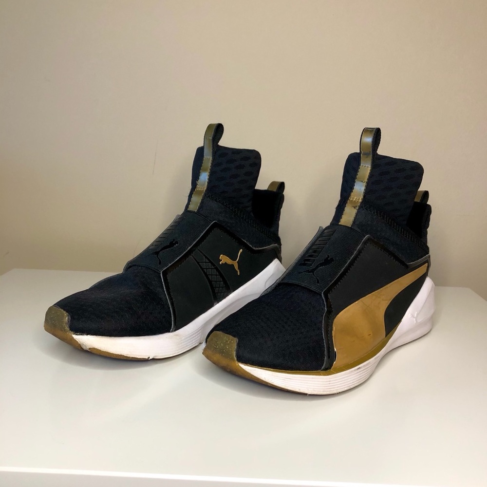 Puma Black and Gold Fierce Sneakers